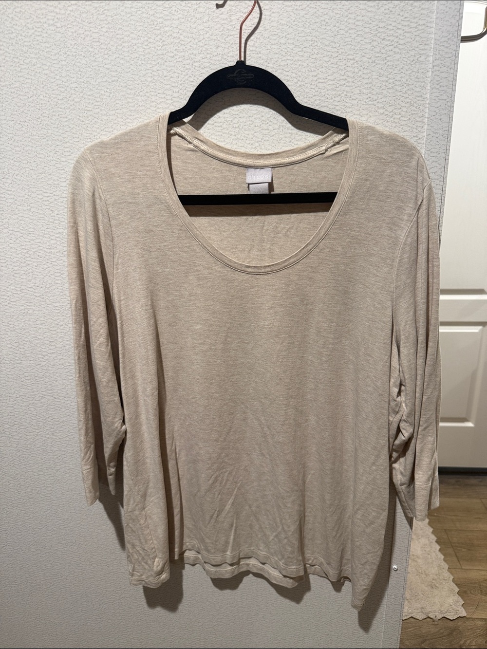 Chico’s Pima Scoop Neck 3/4 Sleeve Top - Oatmeal